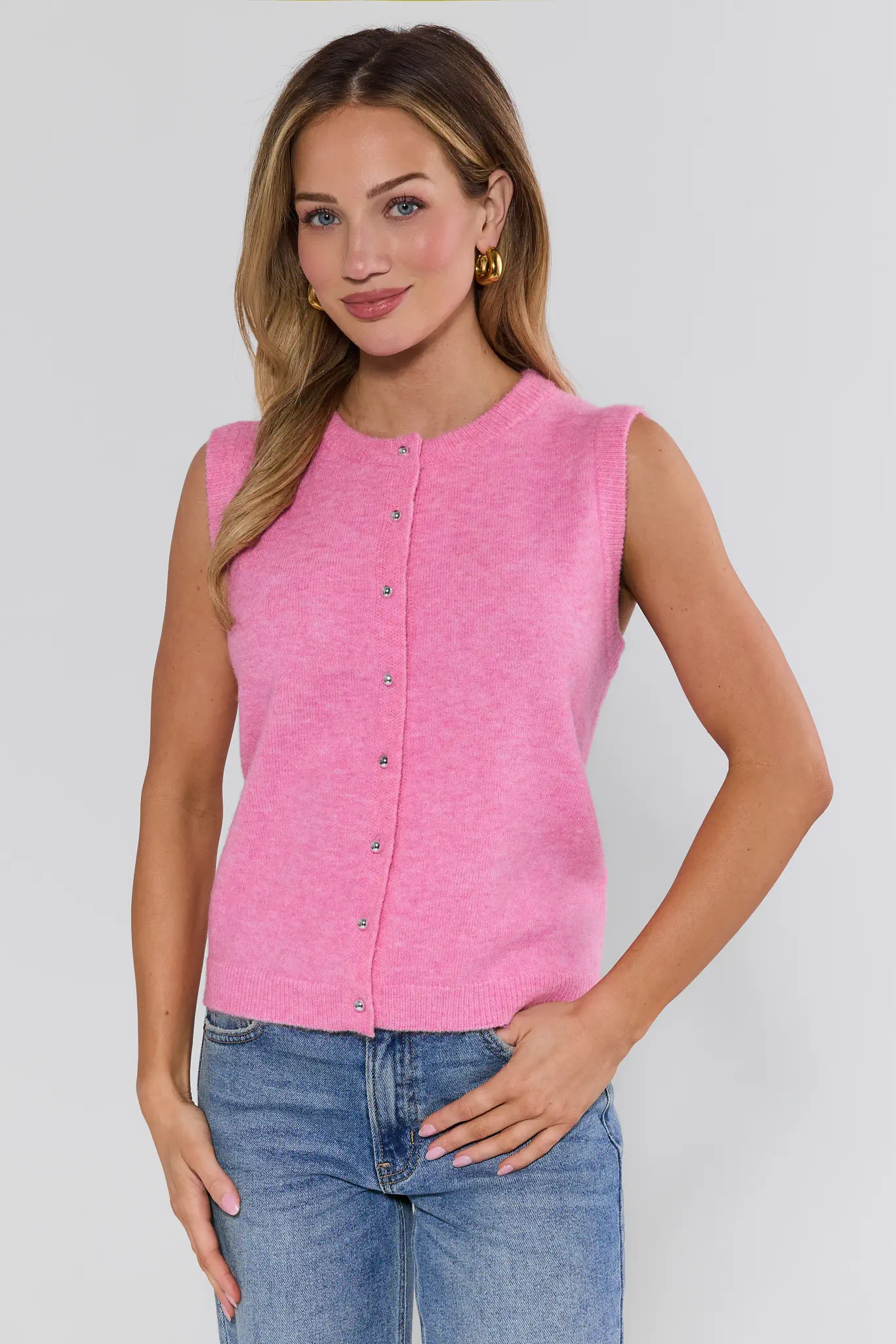 Martha Pink Button Up Sweater Vest | Avara