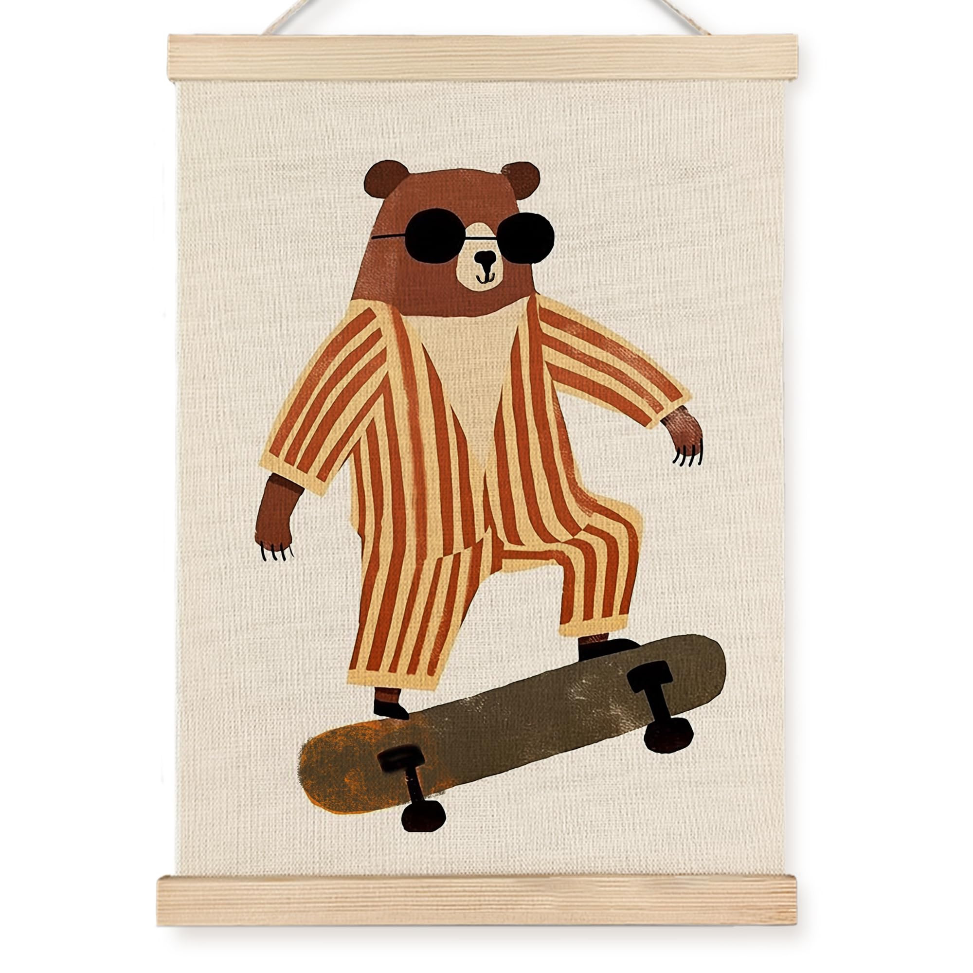 Ebukesh Trendy Sunglasses Bear Poster Wall Art Framed 12x16 Inch, Woodland Animal Nursery Decor, Funky Skateboard Bear Animal Canvas Prints Wall Decor for Kids Room Nursery Playroom Classroom | Amazon (US)