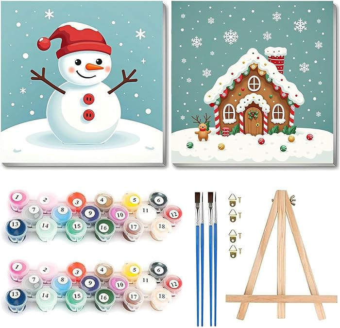 cviokrdu 2 Pack Paint by Numbers Kit for Kids with Frame-Wooden Easel, Christmas Paint by Numbers... | Amazon (US)