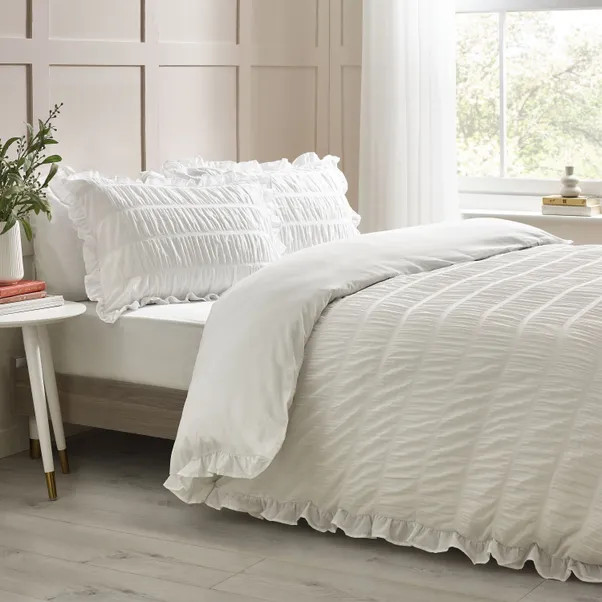 Catherine Lansfield Seersucker Frill Duvet Cover & Pillowcase Set | Dunelm