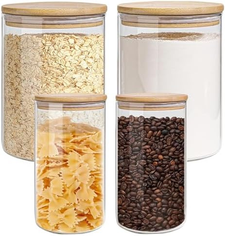 Glass Storage Jars Set Elegant Containers with Airtight Bamboo Lids, Perfect for Kitchen Organiza... | Amazon (US)