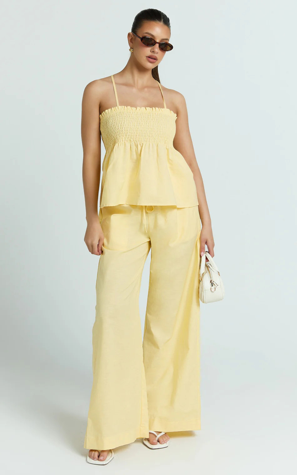 Alma Two Piece Set - Cotton Cami Pant Set in Lemon | Showpo (ANZ)