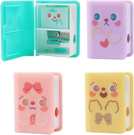 Comimark 4 pcs Dual Purpose Book Pencil Sharpener Eraser, Cute Cartoon Student Eraser Pencil Shar... | Amazon (US)