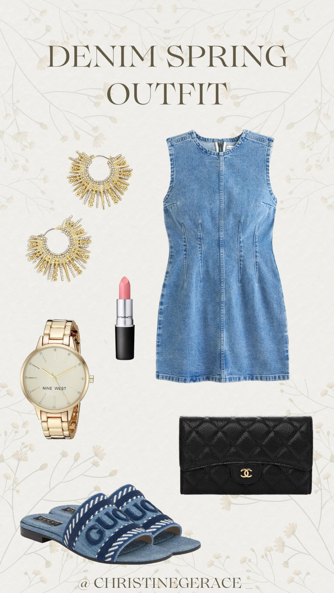 Denim spring outfit 

Abercrombie mini dress
Bauble bar earrings
Chanel bag
Gucci slides
Gold watch 
Mac lipstick 

#LTKstyletip #LTKFestival #LTKwedding