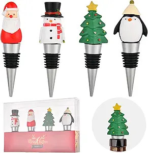 Christmas Wine Stopper for Xmas Decorative Set of 4 Resin Wine Bottle Stoppers Winter Decor Holid... | Amazon (US)
