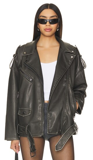 LIONESS Ace Biker Jacket in Charcoal. - size XS | Revolve Clothing (Global)