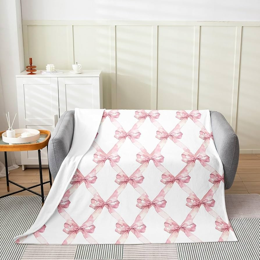 Pink Bowknot Flannel Blanket for Kids,Dreamy Princess Style Kids Girls Fleece Throw Blanket for B... | Amazon (US)