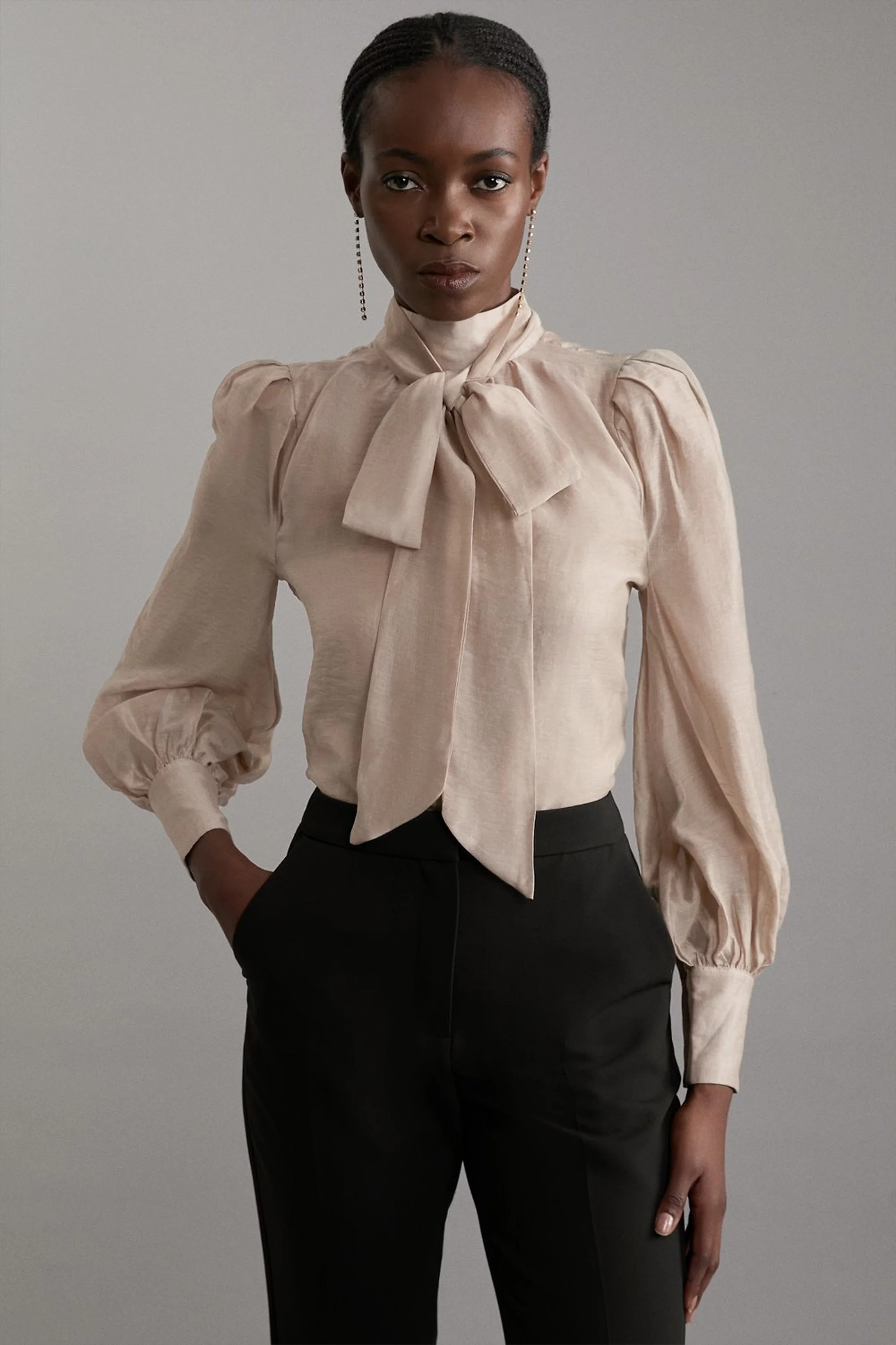 Organdie Woven Pussybow Blouse | Karen Millen UK + IE + DE + NL