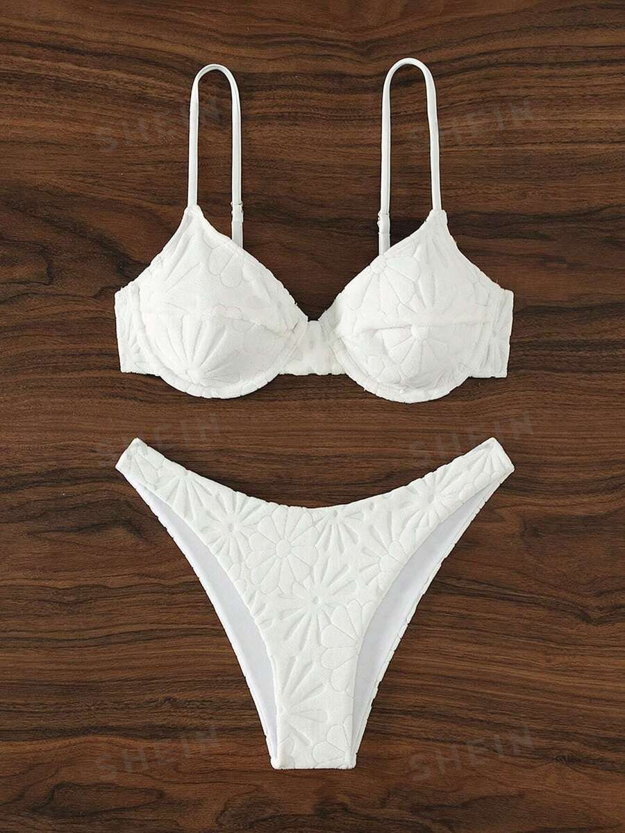 SHEIN Swim Summer Beach Solid Color V-Neck Bikini Set | SHEIN