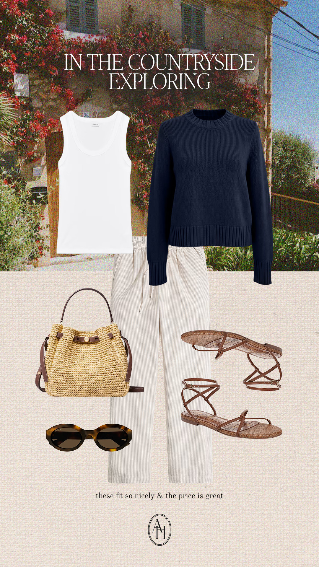 Perfect layering sweater, linen pants with the perfect sandal and raffia bag with tortoise shell sunglasses.   

 #LTKootd #LTKSeasonal

#LTKtravel