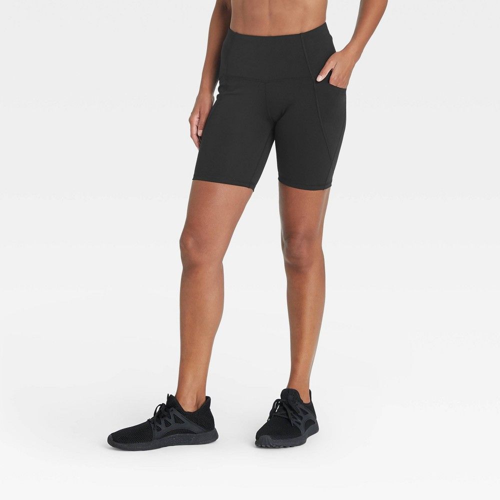 Women's Sculpted Linear High-Rise Bike Shorts 7"" - All in Motion Black M | Target