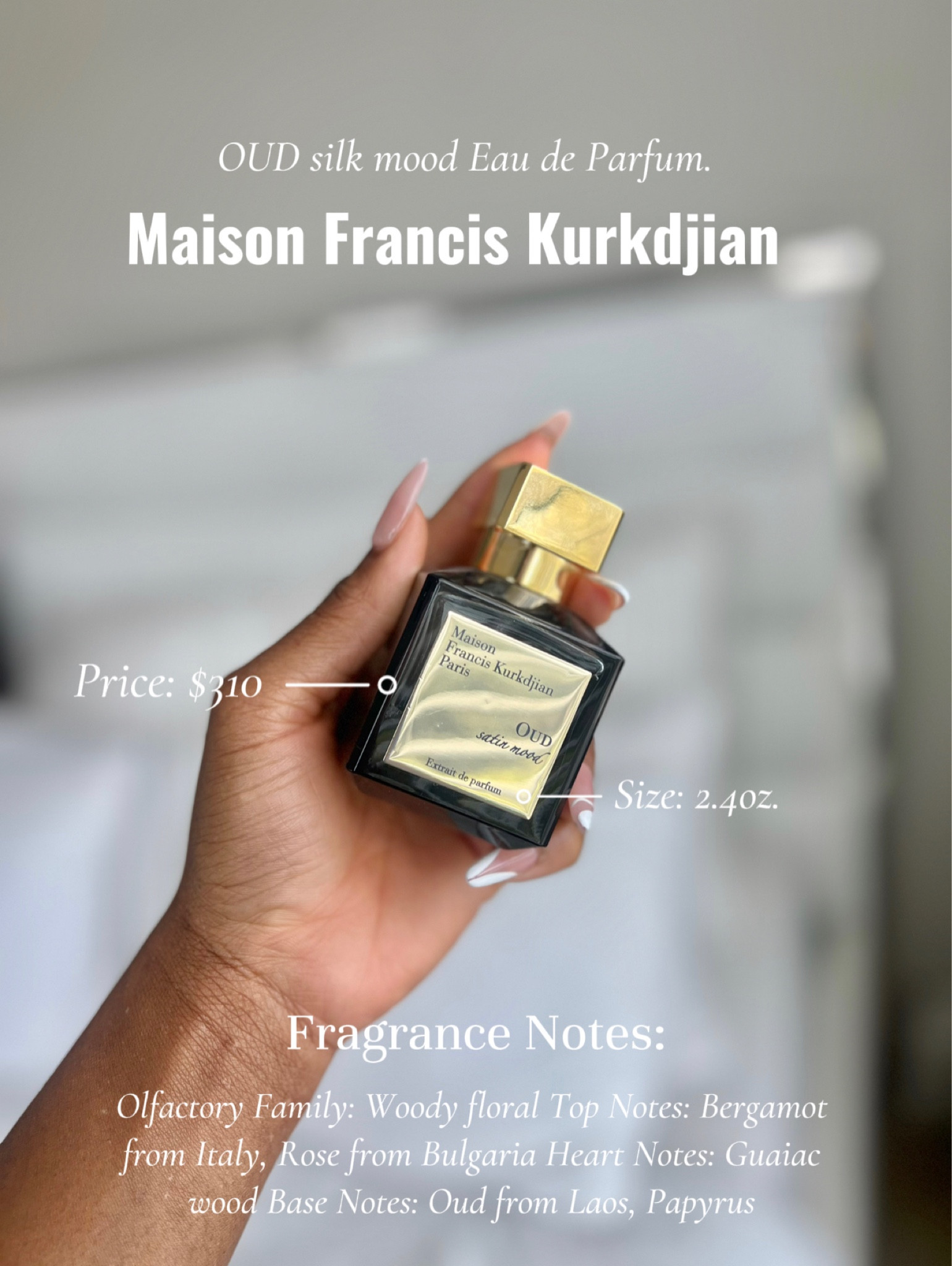 Maison Francis Kurkdjian OUD silk mood Eau de Parfum. Size: 2.4oz.  Price: $310 Fragrance Notes: Olfactory Family:  Woody floral  Top Notes:  Bergamot from Italy, Rose from Bulgaria  Heart Notes:  Guaiac wood  Base Notes:  Oud from Laos, Papyrus  #fragrancerecommendations #Fragrance #MaisonFrancisKurKdjian #SilkMoodOud #OUD #fragrancecreator #fragranceideas #SilkMood #fragrancecollection 

#LTKbeauty #LTKstyletip