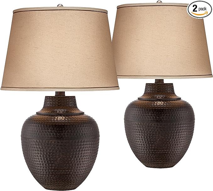 Barnes and Ivy Brighton Rustic Traditional Farmhouse Table Lamps 27.25" Tall Set of 2 Hammered Br... | Amazon (US)