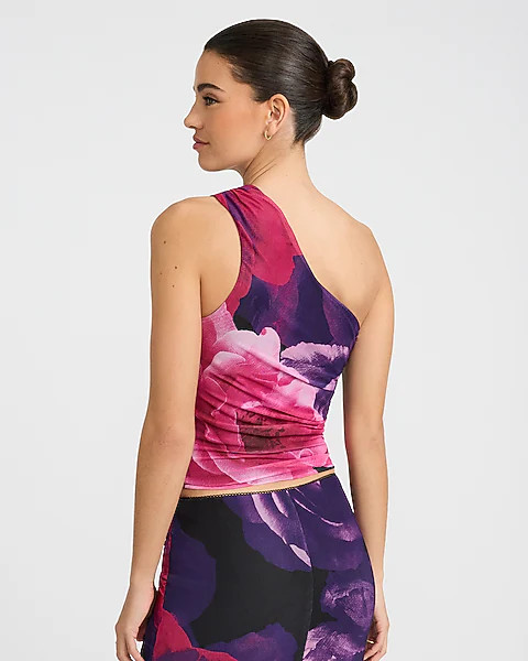 Floral Mesh One Shoulder Tank | Express