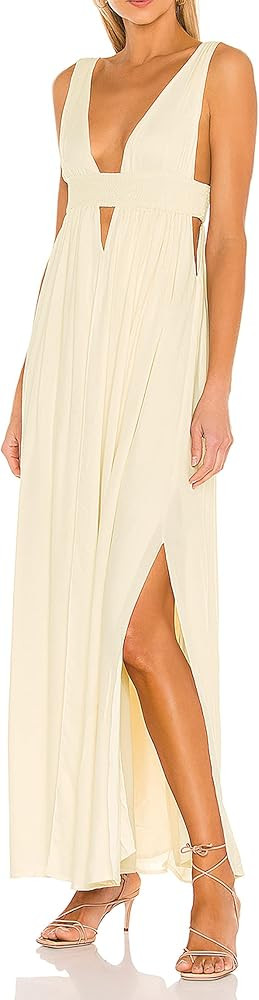 R.Vivimos Boho Dress for Women Sexy Deep V Neck Sleeveless Hollow Out Backless Casual Side Slit M... | Amazon (US)