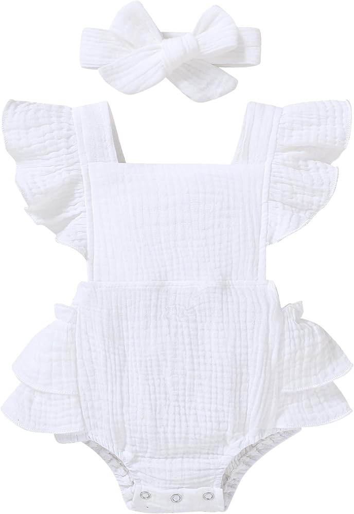 YOUNGER TREE Toddler Baby Girl Ruffled Sleeveless Romper Casual Summer Jumpsuit Cotton Linen Clot... | Amazon (US)