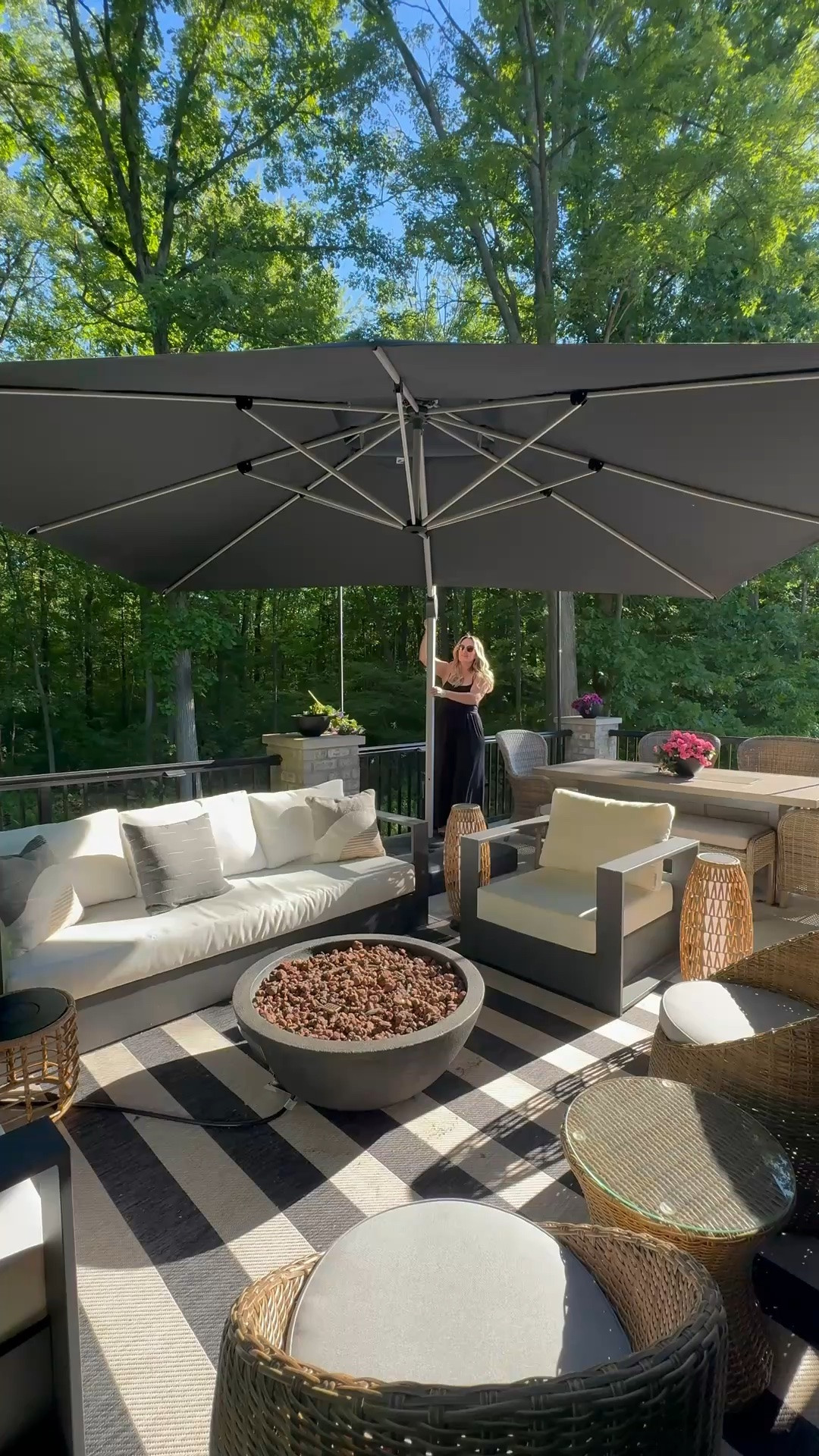 #ad @Wayfair   Check out these high-quality outdoor finds that sell out year after year including my huge patio umbrella that swivels 360 degrees, black and white patio set, outdoor rug and solar lights. #Wayfair #WayfairPartner #outdoors #wishyouwerehere

#LTKSaleAlert #LTKHome #LTKSeasonal