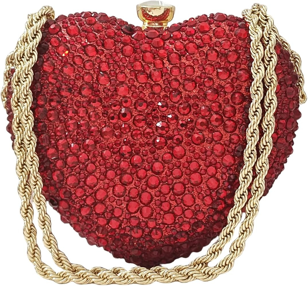 Cute Heart Shape Clutch Purse Mini Love Heart Rhinestone Wedding Handbag Party Twisted Chain Wome... | Amazon (US)