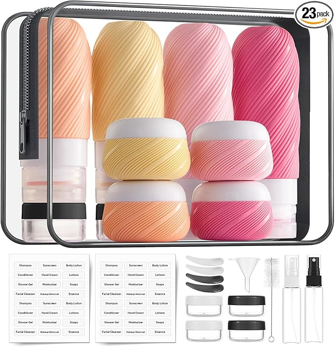 LitBear 23 Pack TSA Approved Travel Bottles for Toiletries, Leak Proof Refillable Travel Size Con... | Amazon (US)