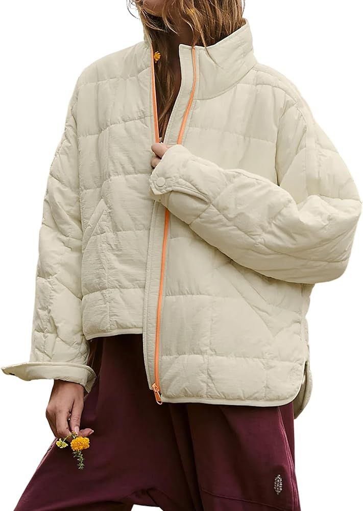 Women's Lightweight Oversized Down Coat Long Sleeve Zip Packable Puffer Jacket Warm Short Winter ... | Amazon (US)