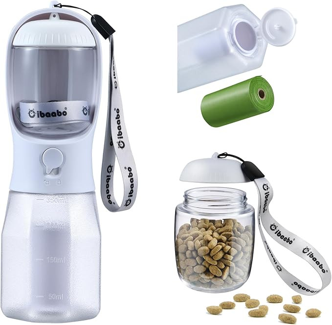 Cibaabo Dog Water Bottle with Food Container & Poop Bag Holder, Travel Water Bowl, Portable Pet D... | Amazon (US)