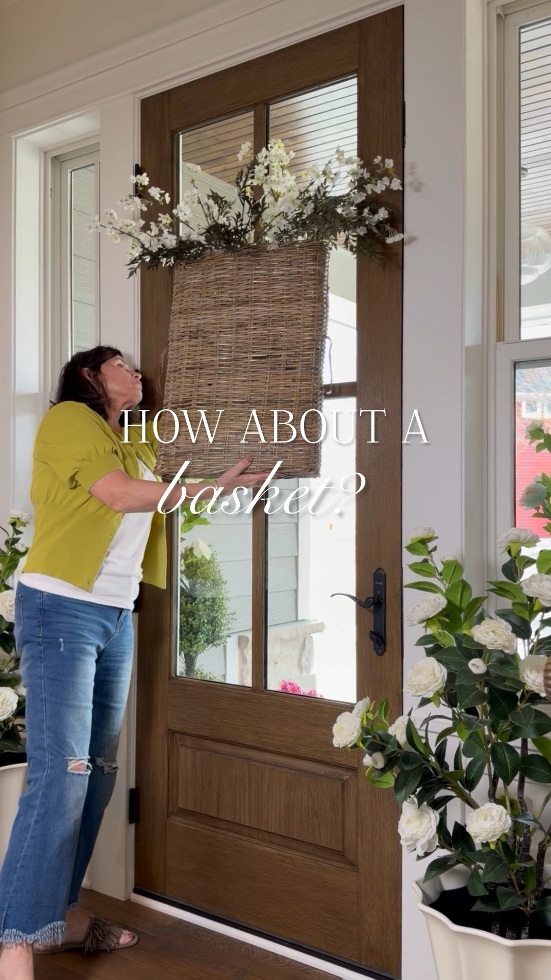 A wall basket is a fun alternative to a wreath for your summer door. A large basket, with simple stems, really makes a statement. It would look lovely on a blank wall as well. This one is on sale.

✨I used 6 quince and 5 fern leaf stems. 

#ltkvlog

#LTKSeasonal #LTKHome #LTKSaleAlert