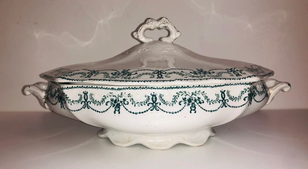 Antique English Victorian Transferware Garlands Casserole Covered Dish Tureen Handled Vegetable S... | Etsy (US)