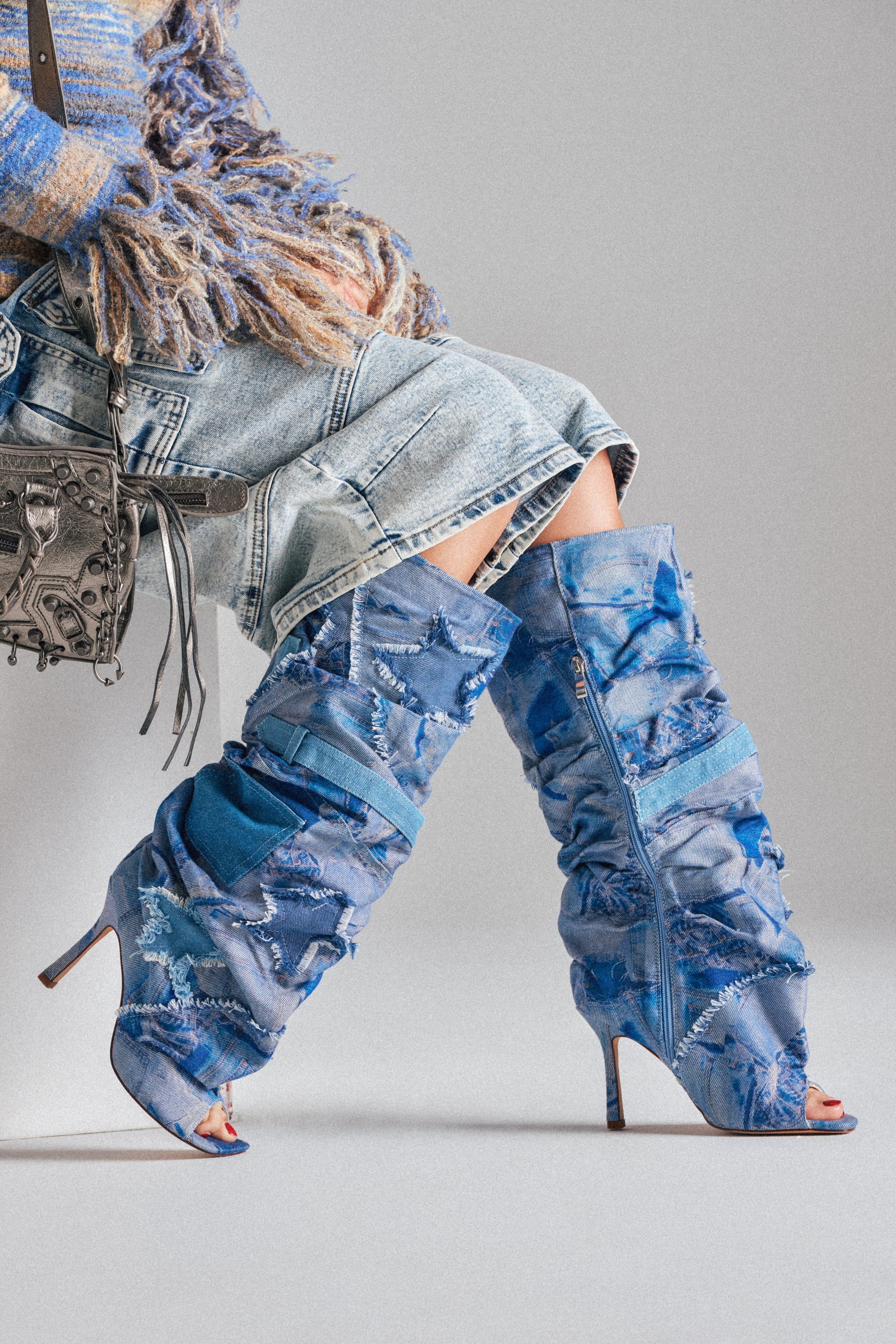 AKIRA Azalea Wang Chaitra Denim Open Toe Boot | Size 8.5 | AKIRA
