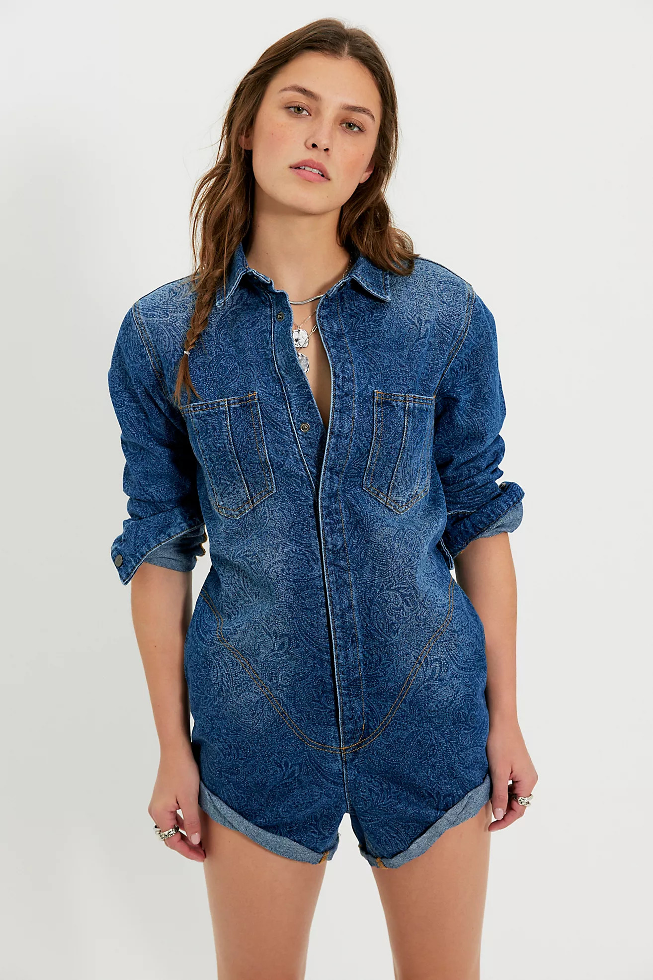 OneTeaspoon Prophecy Printed Denim Romper | Free People (Global - UK&FR Excluded)