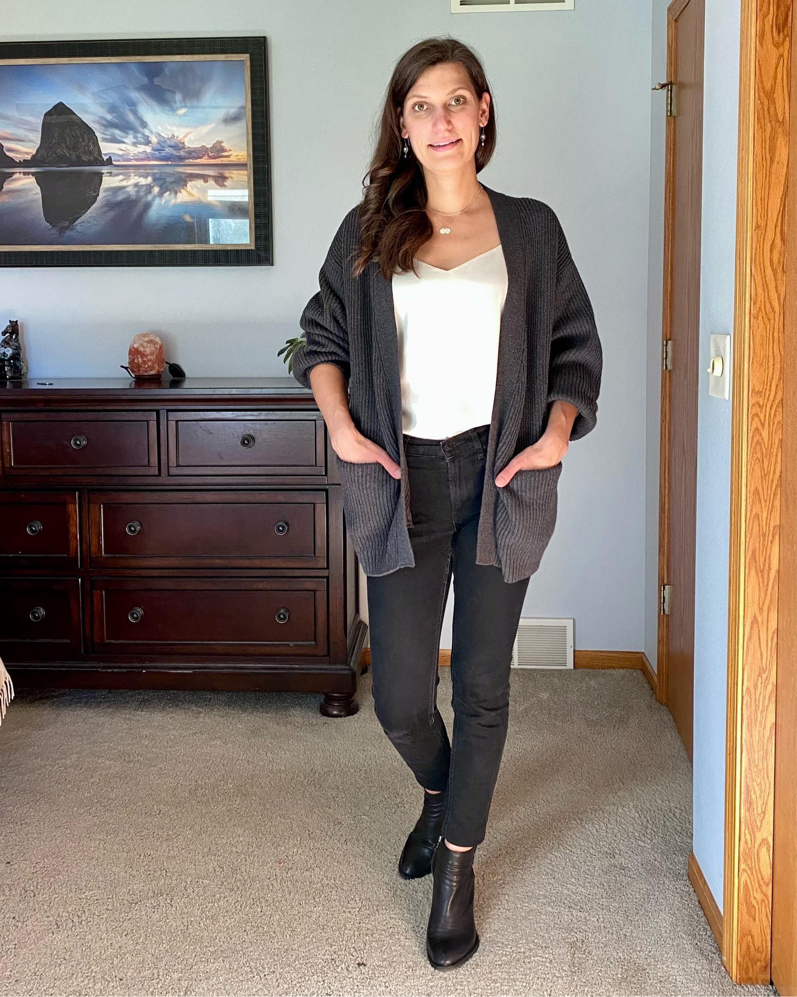 Fall date-night look. Obsessed with my new Silk Cami. Classic staple for your closet.