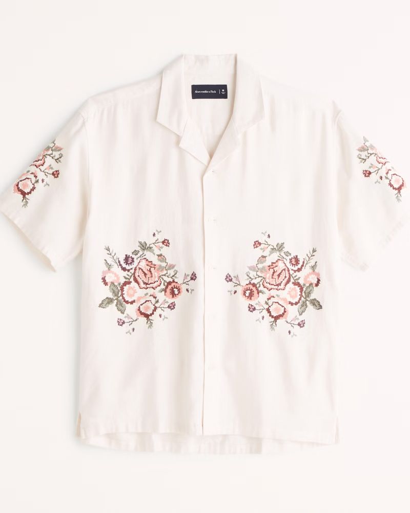 Floral Linen-Blend Button-Up Shirt | Abercrombie & Fitch (US)