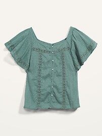 Oversized Clip-Dot Crochet-Lace Button-Front Blouse for Women | Old Navy (US)