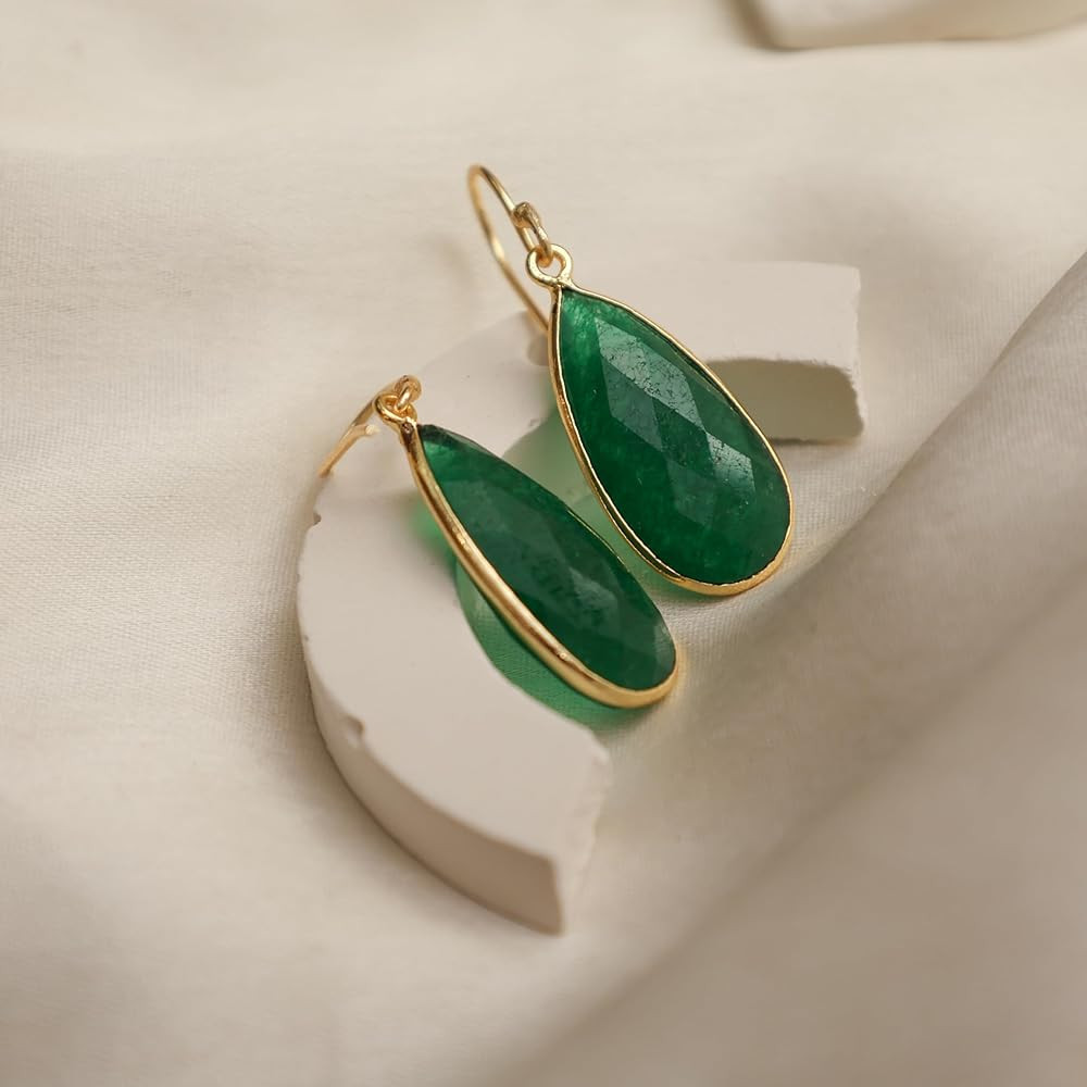 Gempires Genuine Gemstone Faceted Long Pear Gemstone Drop Dangle Hook Earrings, Statement Jewelry... | Amazon (US)