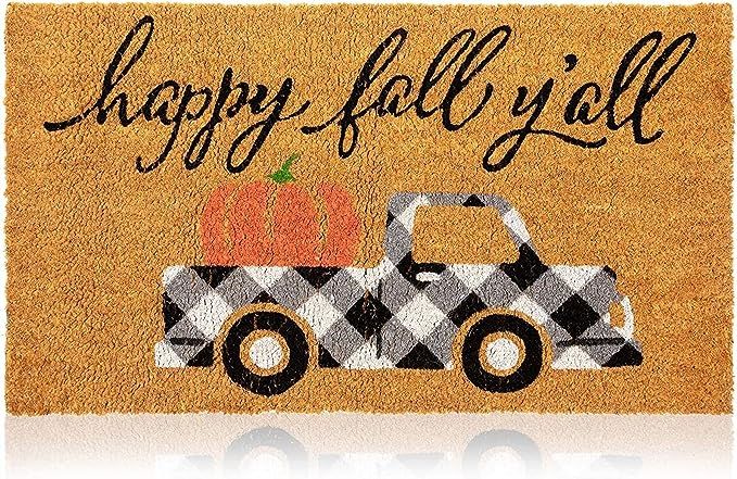 Natural Coir Welcome Door Mat, Happy Fall Y'all, Autumn Decor (30 x 17 in) | Amazon (US)