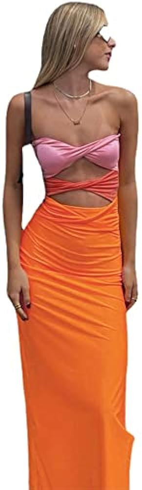 heyheyshine Patchwork Y2K Strapless Dress Party Sleeveless Backless Sexy Hollow Out Dresses Women... | Amazon (US)