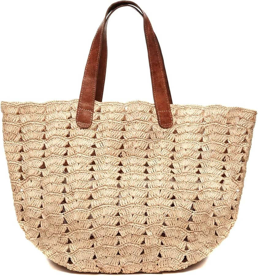 MAR Y SOL Paros Scalloped Open Crocheted Raffia Carryall Tote Beach Bag | Amazon (US)