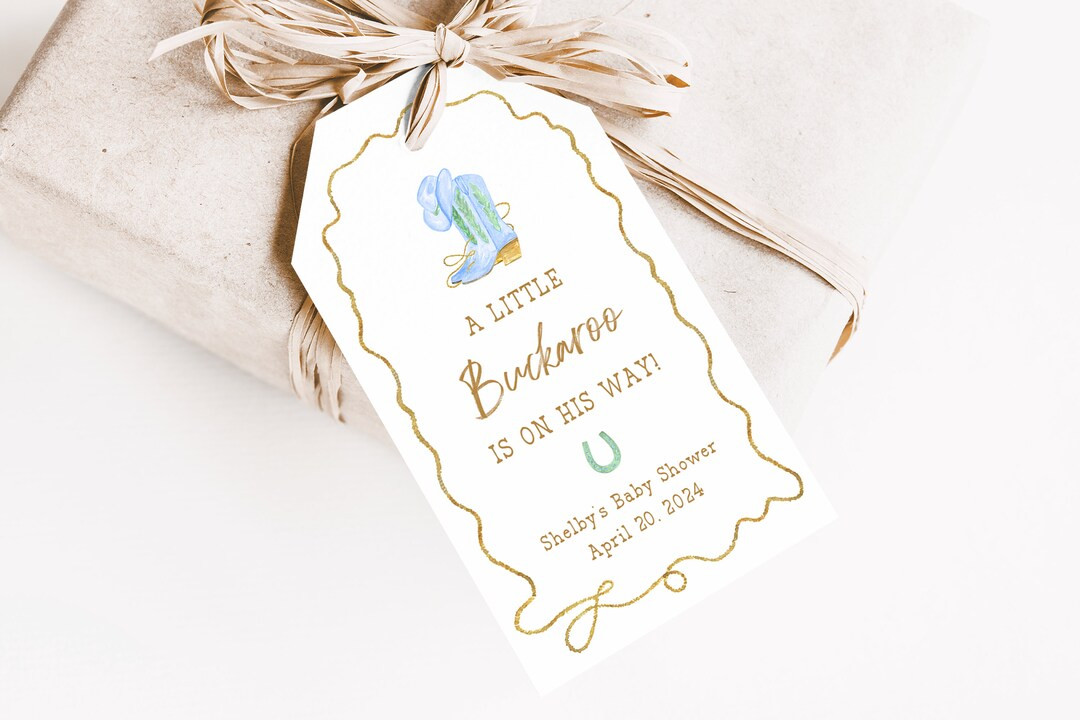 Blue Cowboy Boots Gift Tag Set | Custom Country Western Party Favor Hang Tags for Boys | Etsy (US)