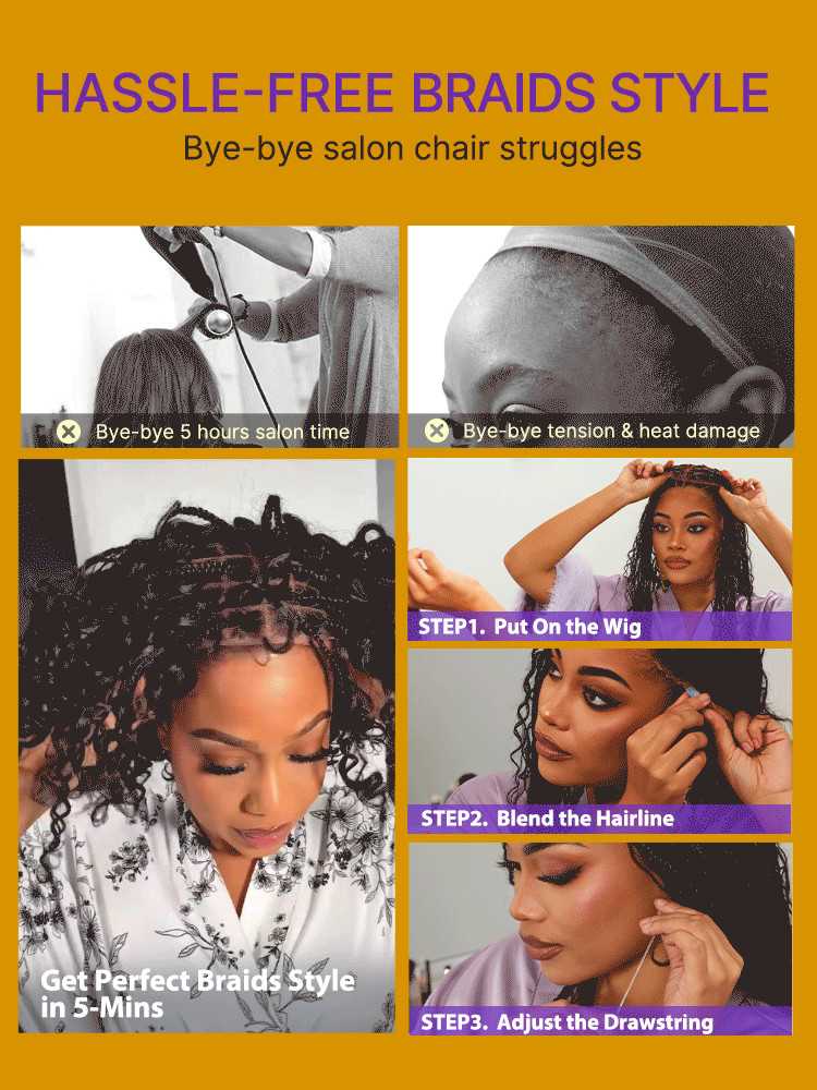 Boho Braids Deep Curly Glueless 5x5 Closure Lace with Braided Top Huma | Luvmehair