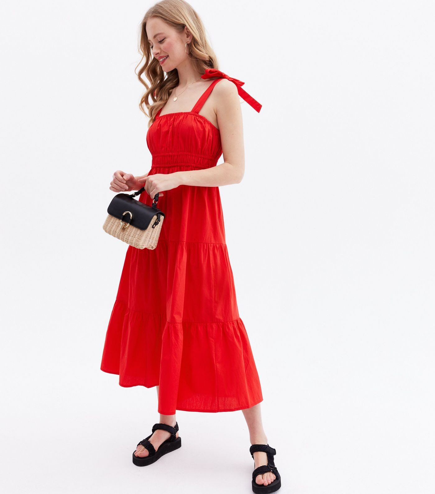 Red Tie Strap Square Neck Midi Dress
						
						Add to Saved Items
						Remove from Saved Item... | New Look (UK)