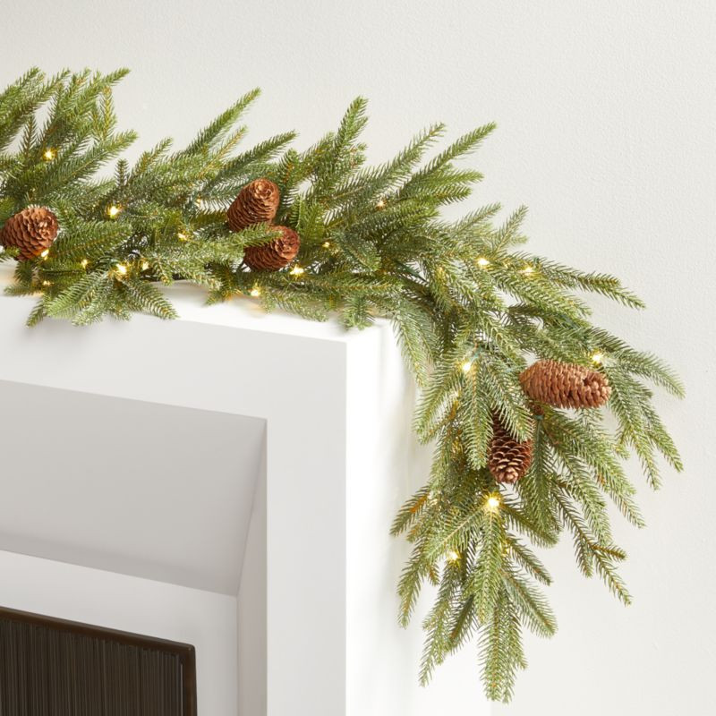 Faux Norway Spruce Pre-Lit LED Garland 6' + Reviews | Crate & Barrel | Crate & Barrel