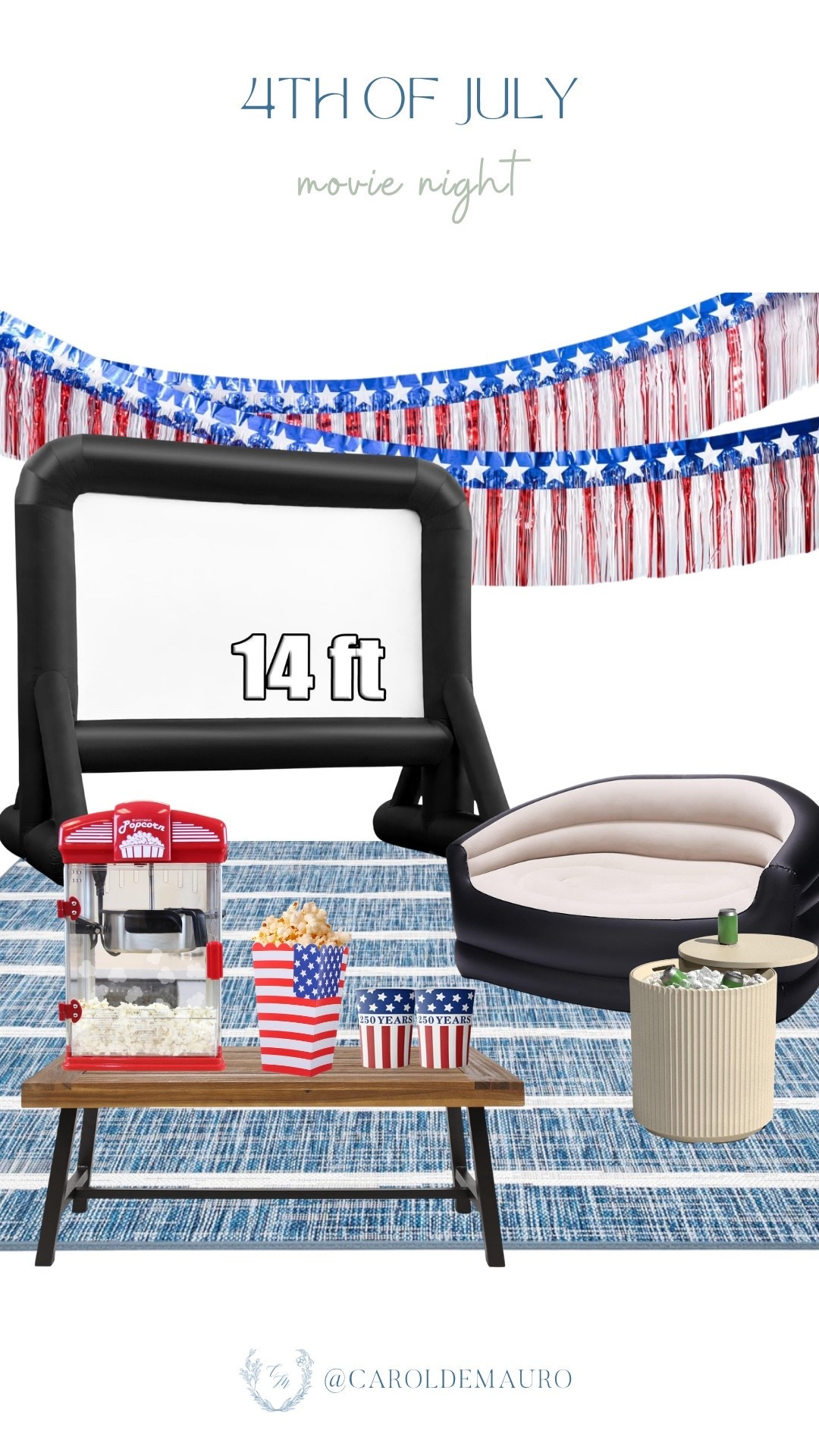 4th of july, movie night, family activity, inflatable screen, popcorn maker, cooler table, stars and stripes, red white and blue, inflatable couch, home decor, banner decor, independence day

#LTKHome