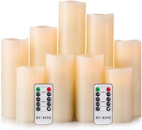 RY King Battery Operated Flameless Candle Set of 9 Real Wax Pillar Decorative Led Fake Candles wi... | Amazon (US)