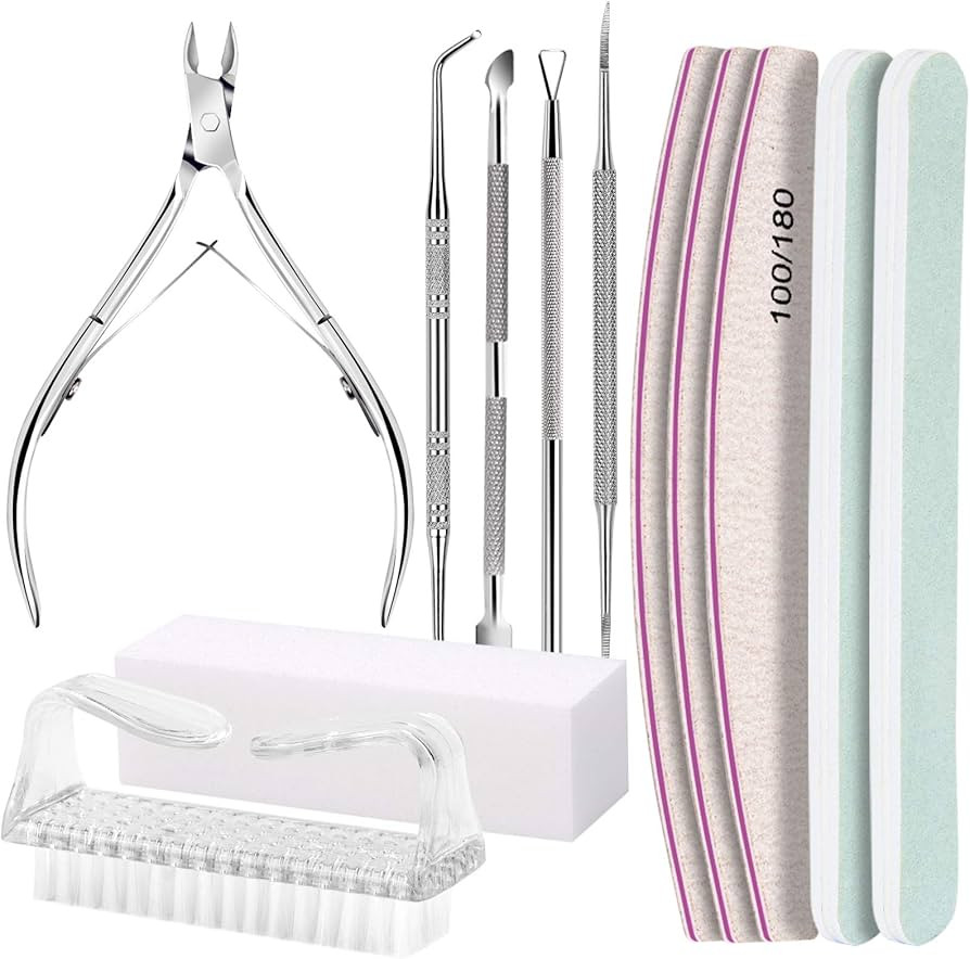 FANDAMEI Nail Files 100/180 & Cuticle Nippers, Nail Buffer Block, Cuticle Pusher, Cuticle Peeler,... | Amazon (US)
