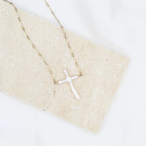 Abide Pearl Cross Necklace | My Saint My Hero
