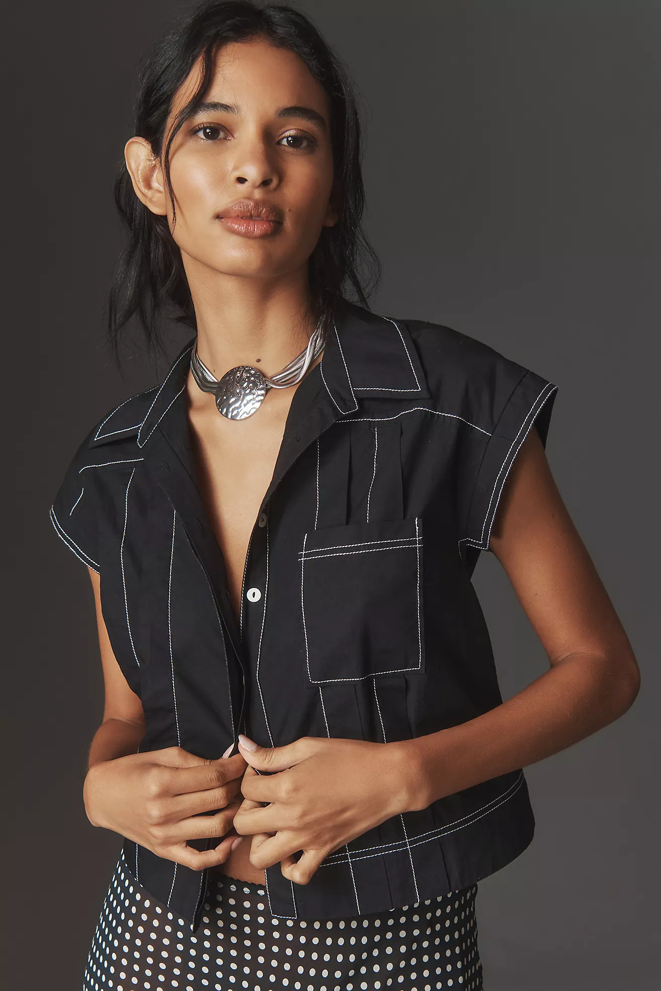 Maeve Short-Sleeve Collared Pleated Blouse | Anthropologie (US)