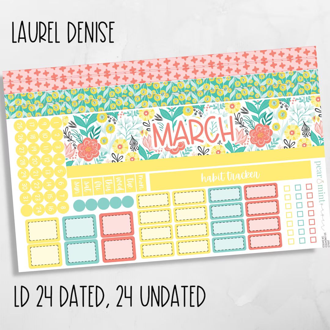 205 LAUREL DENISE Planner Stickers, March Monthly Kit, 205 Blossom - Etsy | Etsy (US)