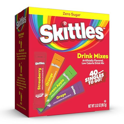 Skittles Singles To Go Variety Pack, Watertok Powdered Drink Mix, Zero Sugar, Low Calorie, Includes 4 Flavors: Green Apple, Strawberry, Grape, Orange, 1 Box (40 Single Servings) | Amazon (US)