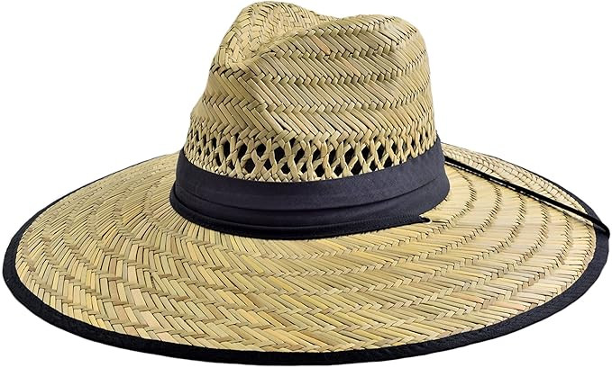 Men's Vented Straw Lifeguard Sun Hat with Wide Brim, Natural/Black, One Size/Adjustable | Amazon (US)