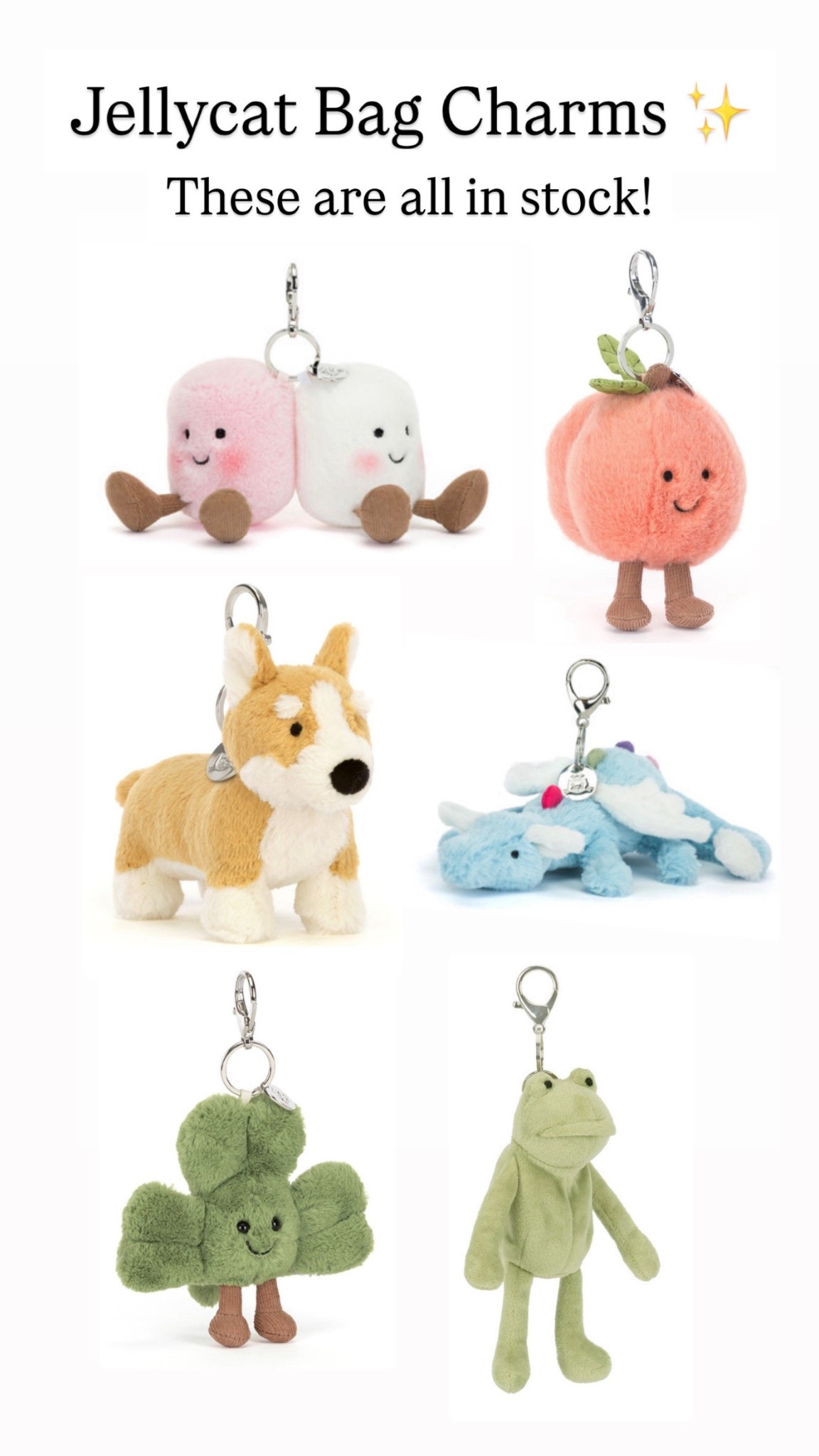Jellycat bag charms that are available right now

#LTKKids