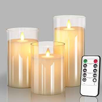 Glass Battery Operated LED Flameless Candles with Remote and Timer, Real Wax Candles Warm Color F... | Amazon (US)